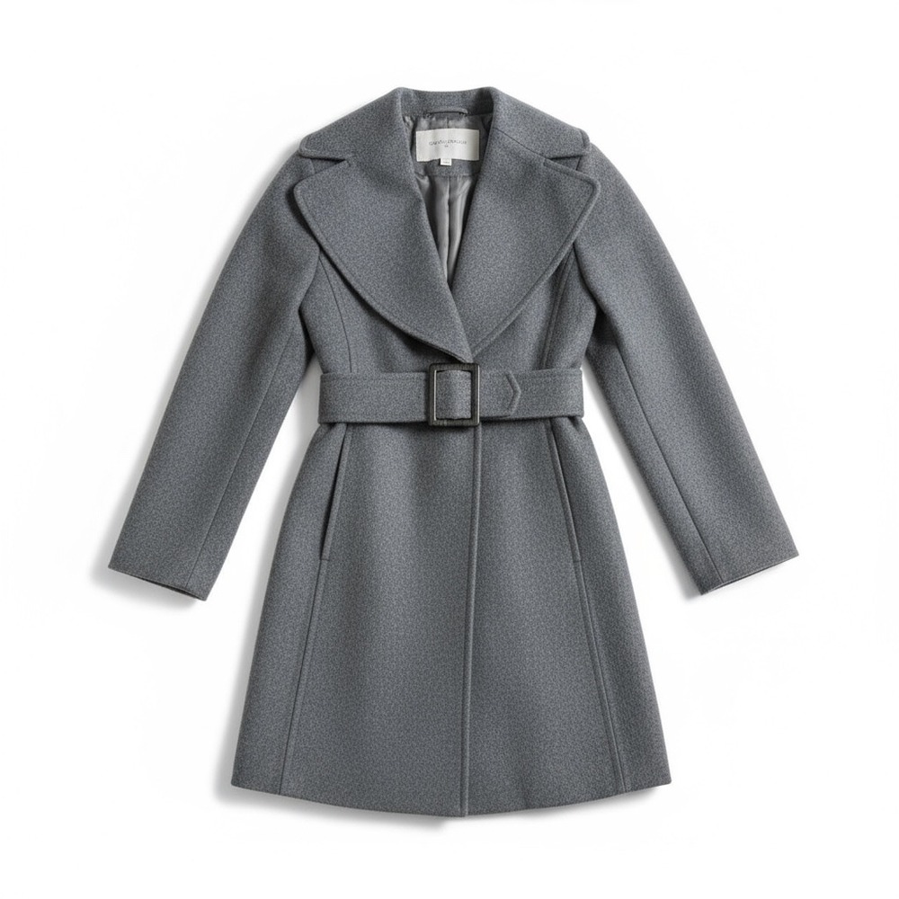 Jessica Simpson Gray Belted Wool Blend Winter Chic Overcoat Size‎ Small